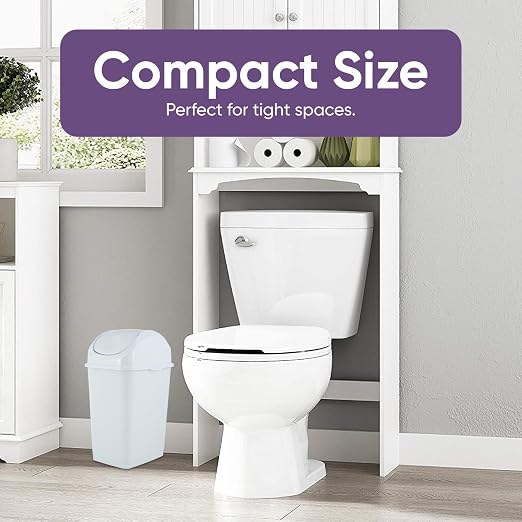 Superio Medium Trash Can with Lid 4.5 Gallon Plastic Swing Top Garbage Can Slim Waste Bin for Under Sink/Cabinet, Laundry Room, Kitchen, Office, Bedroom, Bathroom, College Dorm, 18 Qt, White