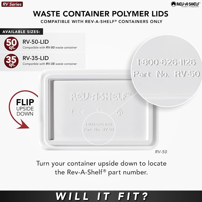 Rev-A-Shelf 50 Qt Under Sink Garbage Can Lid for Base Kitchen and Bathroom Cabinet, Replacement Plastic Trash Bin Lid Only, Silver, RV-50-LID-17-1