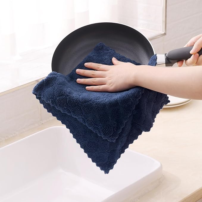 Homaxy Super Soft 16 Pack Coral Velvet Dish Cloths, 10" x 20", Navy Blue | Ultra-Absorbent Dishcloths, No Lint, Nonstick Oil, Fast Drying, Microfiber Cleaning Cloth
