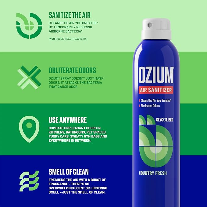 Ozium 3.5 Oz. Air Sanitizer and Odor Eliminator Spray | Room Odor Eliminator for Home, Car, and Office, Country Fresh Air Cleaner, 2 Pack