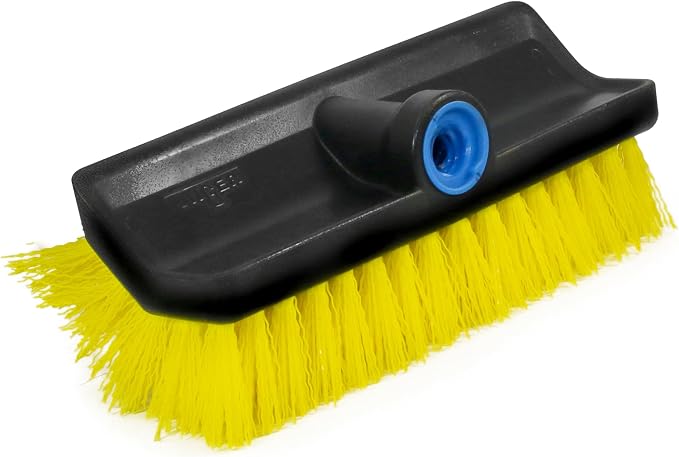Unger Hydropower Lock-On 10" Bi-Level Scrub Brush | Dual-level bristles for deep scrubbing; ideal for garage, driveway, deck, concrete & brick