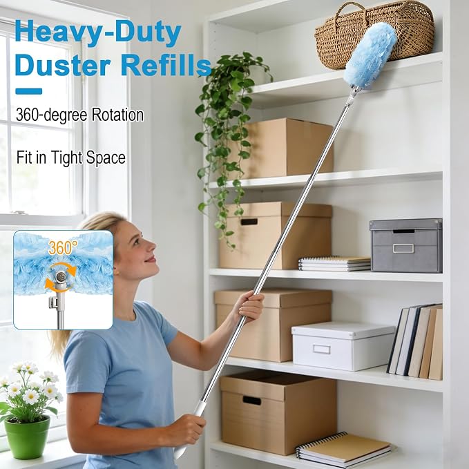 6 ft Extendable Duster Handle with 20 Refills | Duster with Extension Pole, Disposable Microfiber Dusting Pads for Home Cleaning,High Ceiling, Window, Hard-to-Reach Areas