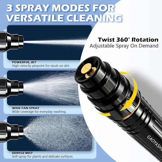 5Pcs High Pressure Hose Nozzle, 2026 New Garden Hose Nozzle, Washer Gun with 3 Spray Patterns, Power Washer Nozzle Attachment for Car & Patio Cleaning (5 PCS)