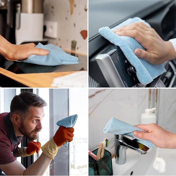 Microfiber Cleaning Cloth Roll 90 Pack, 12"×12", Tear Away, Blue & Grey | Tear Away, Reusable, Highly Absorbent, Lint Free,Washable, All-Purpose for Kitchen, Window, Car, Shop