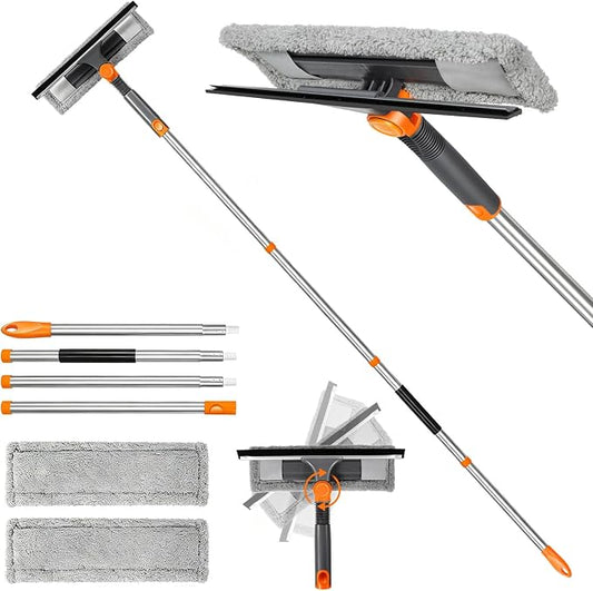 MASTERTOP 64'' Window Squeegee, 2-in-1 Rotatable Window Cleaner Tool | Professional Squeegee for Window Cleaning,Window Washer Tool,Car Window Squeegee for Glass, Tile, Mirror, 2 Microfiber Cloth