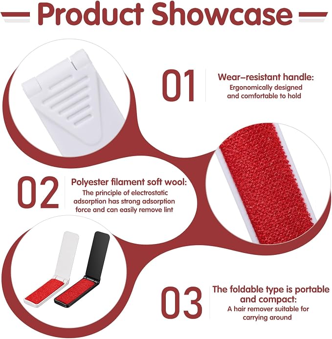Hecila Foldable Lint Brush for Clothes Portable Lintbrushes Compact Size | Reusable Mini Lint Brushes, Travel Removal Tool, Furniture, Pet Hair, Sticky Surface, Easy to Clean, No Mess, Fuzz Remover