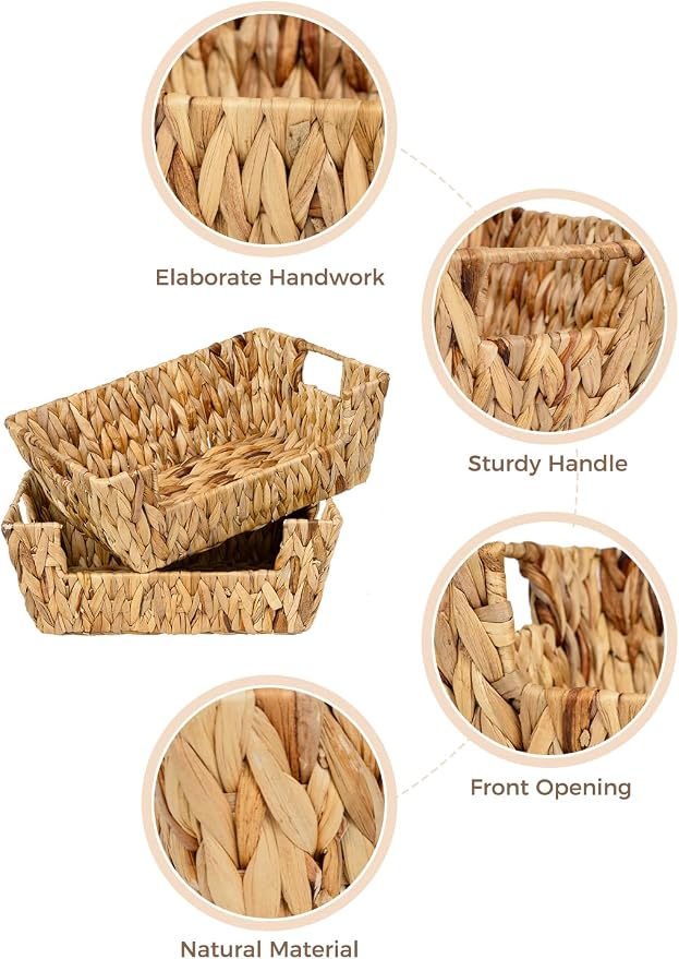 StorageWorks Pantry Baskets for Organizing, Storage Baskets, Water Hyacinth | Pantry Baskets for Patato and Onion Storage, Stackable Wicker Basket Organizer for Shelf, Woven Basket for Storage, 2-Pack