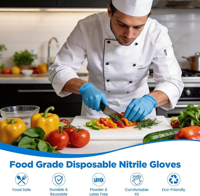 5 Mil Disposable Nitrile Gloves Medium, 100Pcs + 5 Pairs | Food Grade, Latex Free, Powder Free, Textured Grip for Cleaning, Crafts, Hair Dye, Gardening, Cooking Food Prep