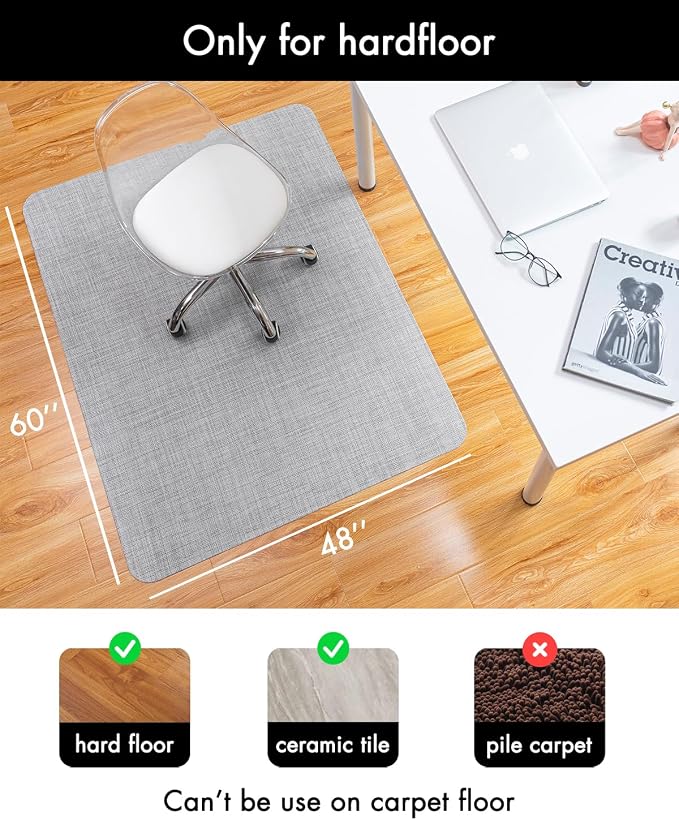 Baroyal Office Chair Mat for Hardwood Floor Under Desk Computer Rolling Chair Mat for Wood/Tile Floor Non-Slip Heavy Duty Desk Rug PVC Plastic Hard Floor Protector 48" x 60" (Mist)
