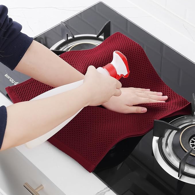 Homaxy 100% Cotton Waffle Weave Kitchen Dish Towels 8-Pack, Burgundy | 13 x 28 Inches, Ultra Soft Absorbent Dish Towels, Quick Drying Cleaning Towels