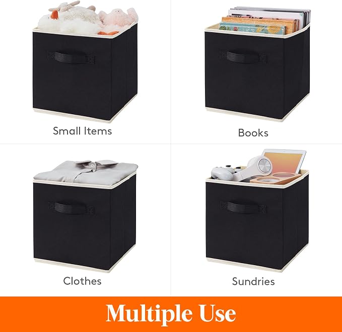 Lifewit Storage Cubes, 11 Inch Organizer Bins, 18L Black, 6 Packs | Foldable Decorative Fabric Storage Baskets for Organizing Home Organizers with Handles for Shelves, Closet