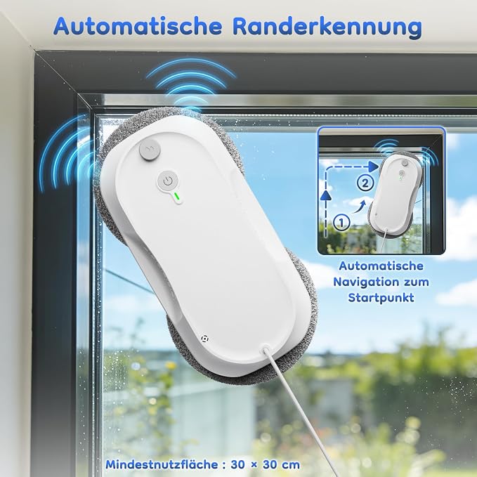 2026 Updated Window Cleaning Robot - Enhanced Battery, Max 6400Pa, Path Planning, Anti-Slipping, Edge Detection, Window Cleaner Robot for High-Rise Windows (2 pairs of nozzles, 10 cloths) (White)