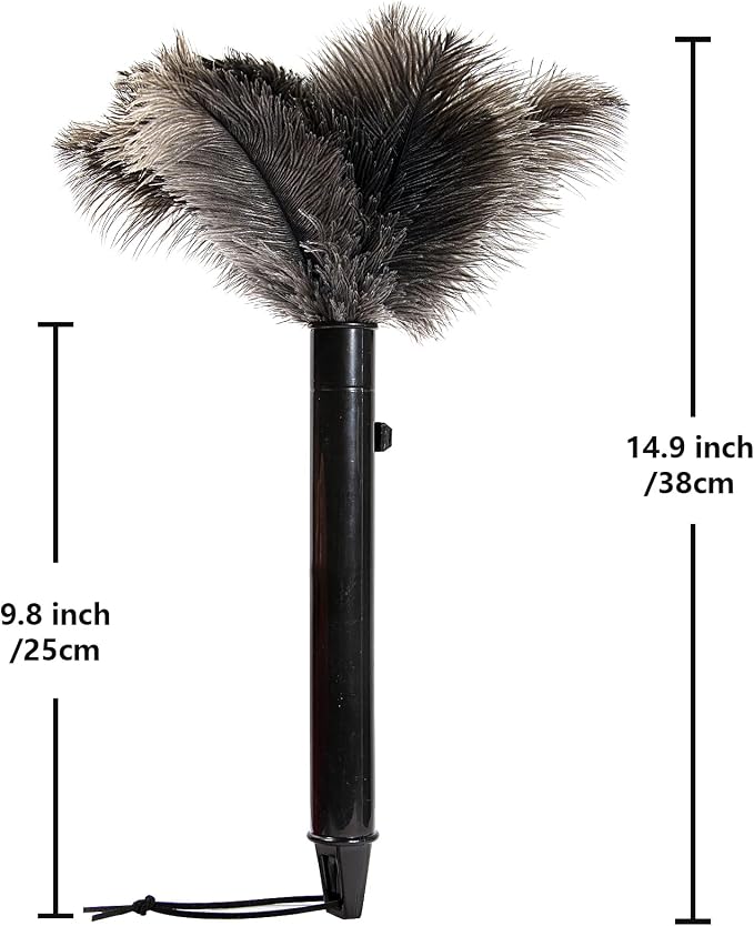 Retractable Ostrich Feather Duster for Cleaning, 15 Inch Fluffy and Natural Feather Duster with Retractable Handle， Reusable Eco-Friendly Handheld Cleaning Supplies(5PCS)