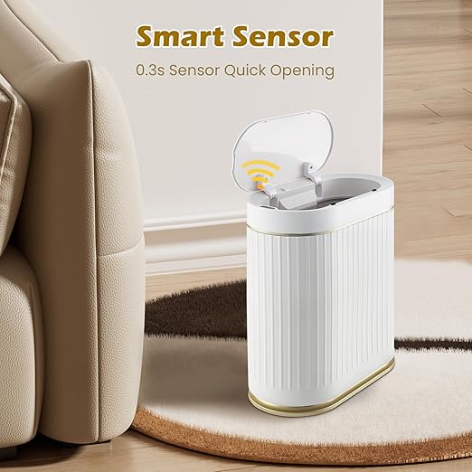 SYNCVIBE Bathroom Trash Can with Lid, 2 Gallon, Motion Sensor | Automatic Garbage Can, 7.5 Liter Smart Trash Bin, Narrow Plastic Wastebasket for Bedroom, Office and Living Room