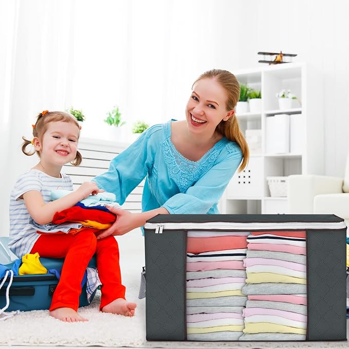 90L Large Storage Bags, 2 Pack Clothes Storage Bins Closet Organizers | Foldable Storage Containers, with Reinforced Handle, for Clothing, Blanket, Comforters, Bed Sheets, Pillows and Toys