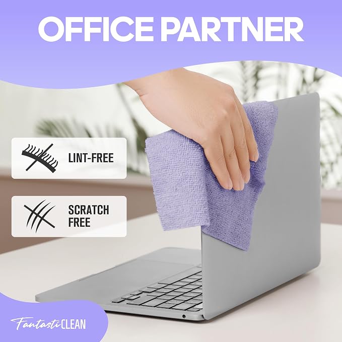 Fantasticlean Microfiber Cleaning Cloth Roll, 60 Pack, 8 x 8, Light Purple | Tear Away Microfiber Towel Roll, Reusable Paper Towels, Rags for Kitchen, Pet, Dust, Car, Office, Cleaning Supplies, Portable