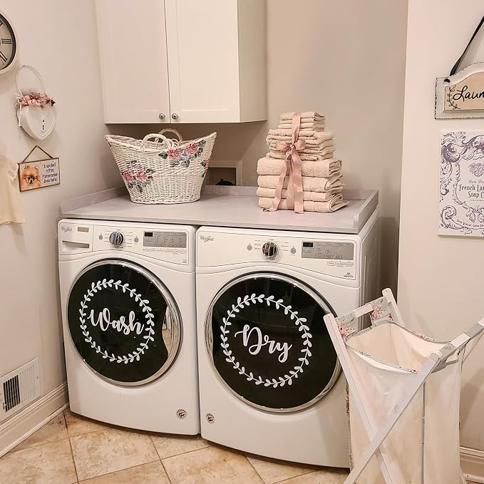 Washer Dryer Countertop, Melamine Countertop with Edge Rails - 27.5" Depth x 54" Width Laundry Room Organization, White Rock