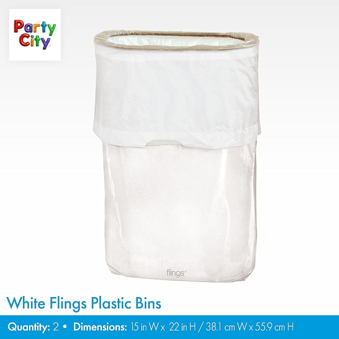 Party City Flings Plastic Bin (3-Pack) - White (2) and Recycle (1) - 22 x 15 - Stylish & Convenient Portable Waste Solution for Events & Parties