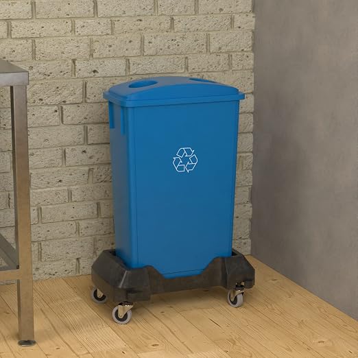 23 Gallon Blue Recycle Slim Jim Trash Can with Bottle Slot Lid and Dolly