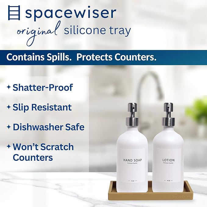Spacewiser Countertop & Vanity Silicone Tray - Small 7.7" Kitchen Soap Tray | Kitchen Sink Soap Tray, Dish Soap Tray for Kitchen Counter, Bathroom Tray, Silicone Soap Dispenser Tray & Sponge Holder