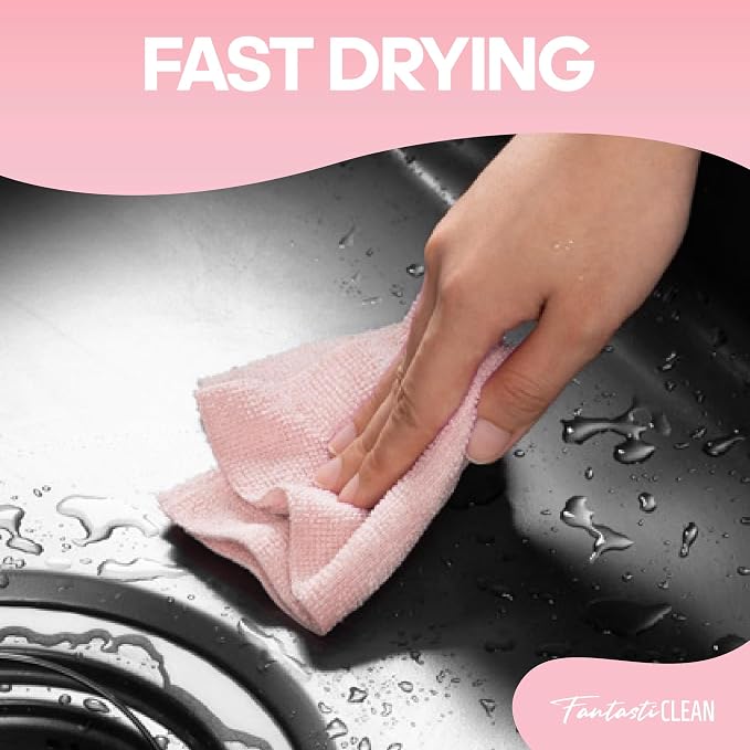 Fantasticlean Microfiber Cleaning Cloth Roll, Pink, 60 Pack, 8" x 8" | Tear Away Microfiber Towel Roll, Reusable Paper Towels, Rags for Kitchen, Pet, Dust, Car, Office, Cleaning Supplies, Portable