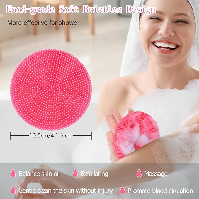 INNERNEED Food-Grade Soft Silicone Body Scrubber Shower Brush, Pink | Handheld Cleansing Skin Brush, Gentle Exfoliating and Lather Well, Hygienic Bath Scrub for Women, Men