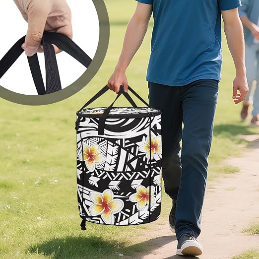 BIGCARJOB Polynesia Floral Recycle Trash Can Storage Outdoor Portable Trash Can Large Pop-Up Waste Bin Bag for Camping Beach Travel, 22.83x17.71 in