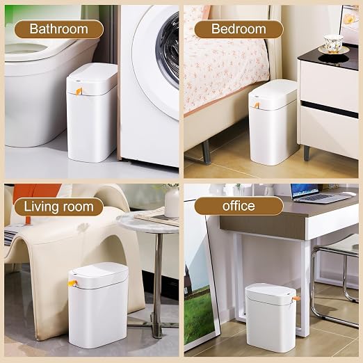 MOPALL Automatic Bathroom Trash Can with Lid ，3.5 Gallon Motion Sensor | Small Smart Wastebasket, Automatic Bagging Garbage Can, Charging by USB cable,for Bathroom, Bedroom,Office/RV/Living Room
