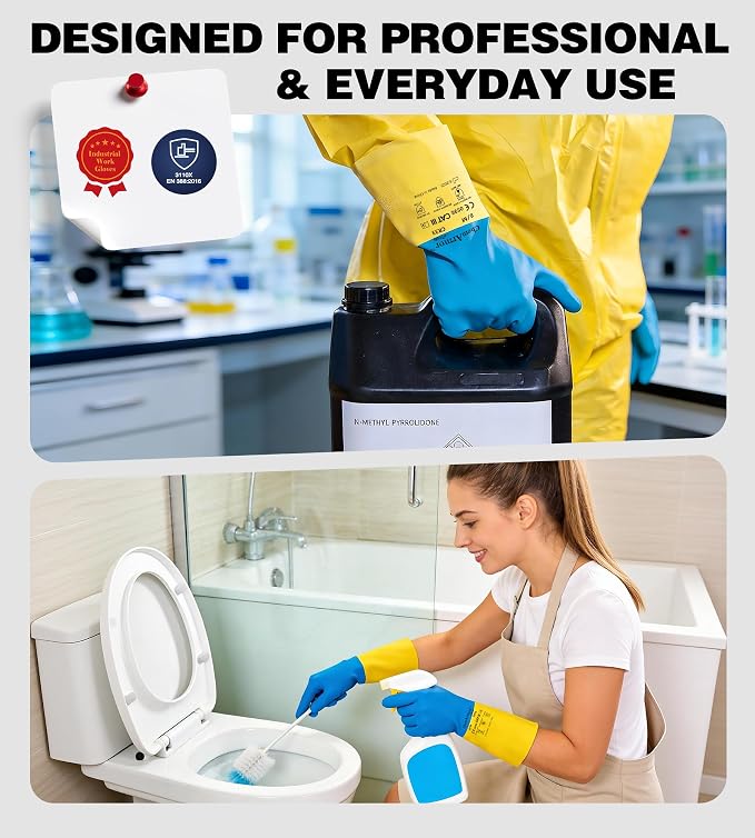 antools 2 Pairs Neoprene and Rubber Blend Heavy-Duty Chemical Gloves, Protective industrial gloves for Resist Acid, Alkali, Hazmat, cleaning, dishwashing, Medium