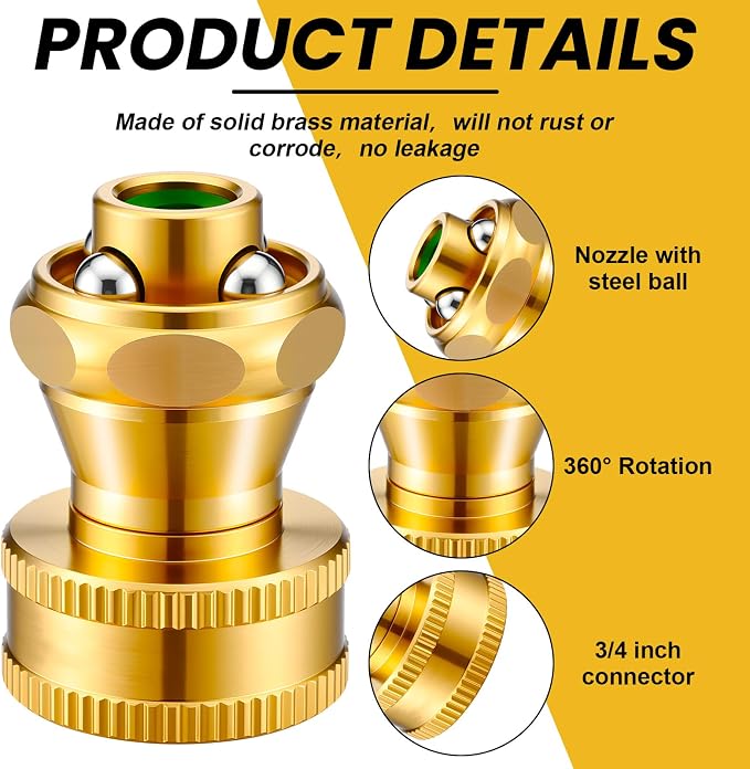 Hotop 9 Pack Big Shot Brass Hose Nozzle Adjustable Twist,3/4 Inch | Threaded Connector for Garden Hose, Heavy Duty Metal, Adjustable Spray Patterns, Leak Proof Seal, For Lawn Yard Watering