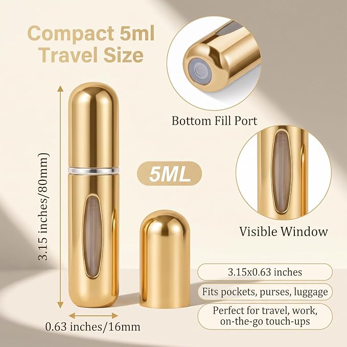 Travel Refillable Perfume Atomizer Bottles,5ml Mini Portable Spray Bottles for Travel Accessories,Multicolor Perfume Containers (5, 5 colors)