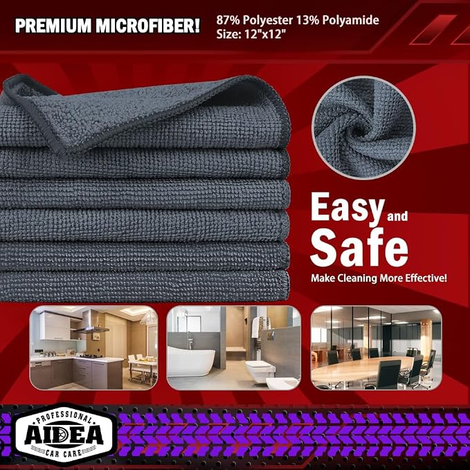 AIDEA Microfiber Cleaning Cloth Grey 20PK, Microfiber Towels 12"×12" | Premium Car Towels,Dusting Cloth Cleaning Rags,Cleaning Towels for SUVs, House, Kitchen, Window, Workshops, Cleaning Supplies