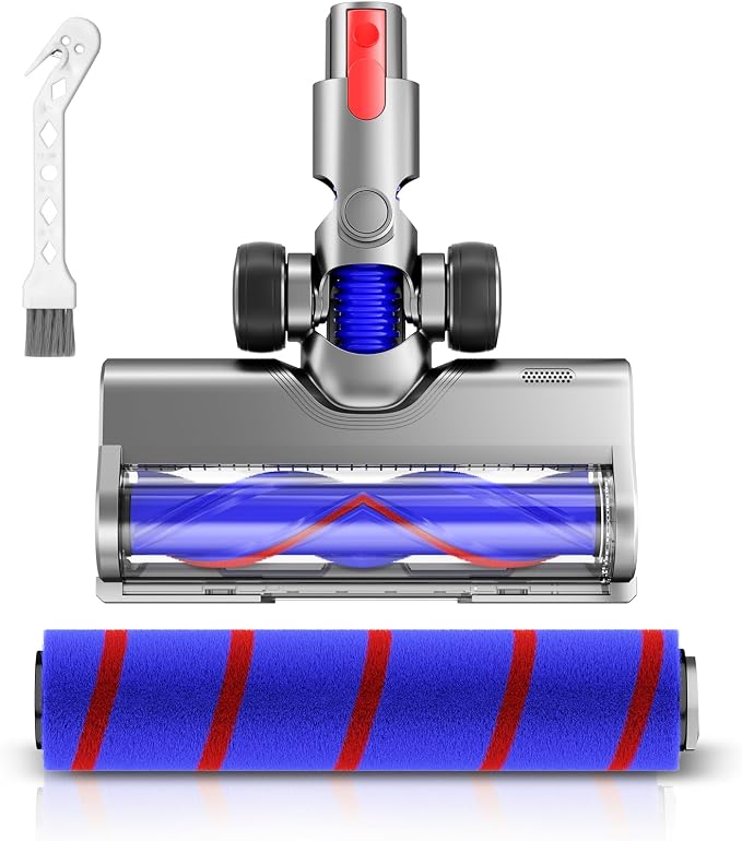 Nukisa Vacuum Parts Head Replacement Compatible with Dyson V8 V10 V11 V15 | Electric Motorized Brush Attachment with 2 Interchangeable Rollers - Soft Roller for Hardwood Floor & Direct Drive for Carpet
