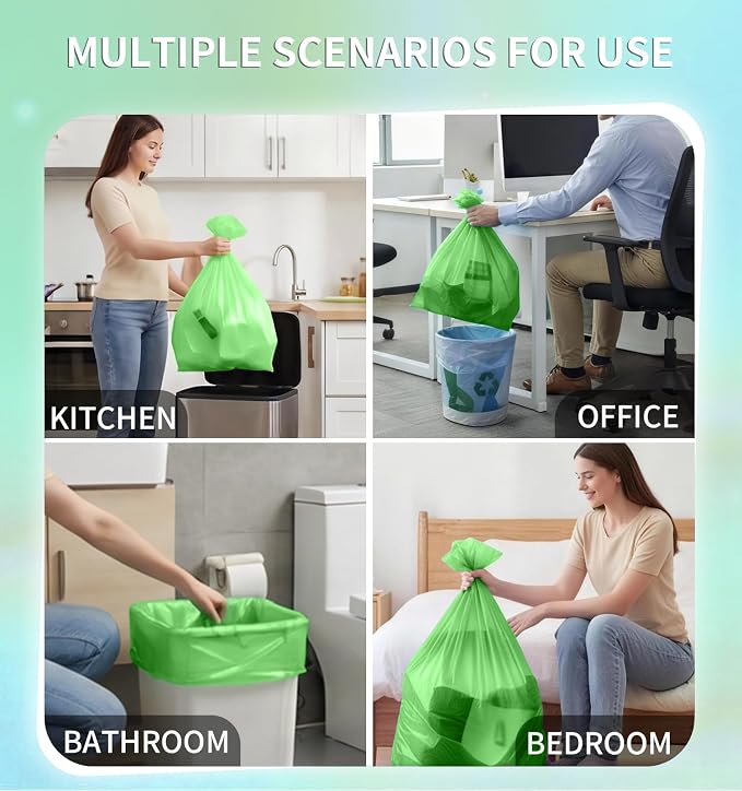 Small 3 Gallon Trash Bags Unscented, 0.78 Mil, Green, 150 Count | 12 Liter Garbage Bag, Plastic Waste Basket Can Liners, Durable, Leakproof, Tear Resistant, for Bathroom Office Car Bulk