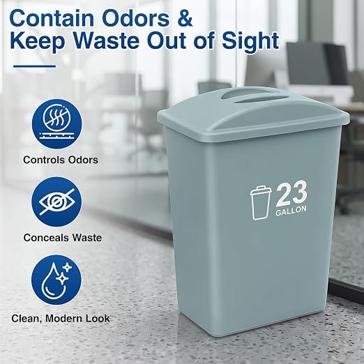 Maxdot 2 Pcs Recycle Bin Lids with Handle, Dark Gray | for 23 Gallon Slim Trash Can, Plastic, Garbage Waste Sorting Lid, for Kitchen Classroom Office Outdoor