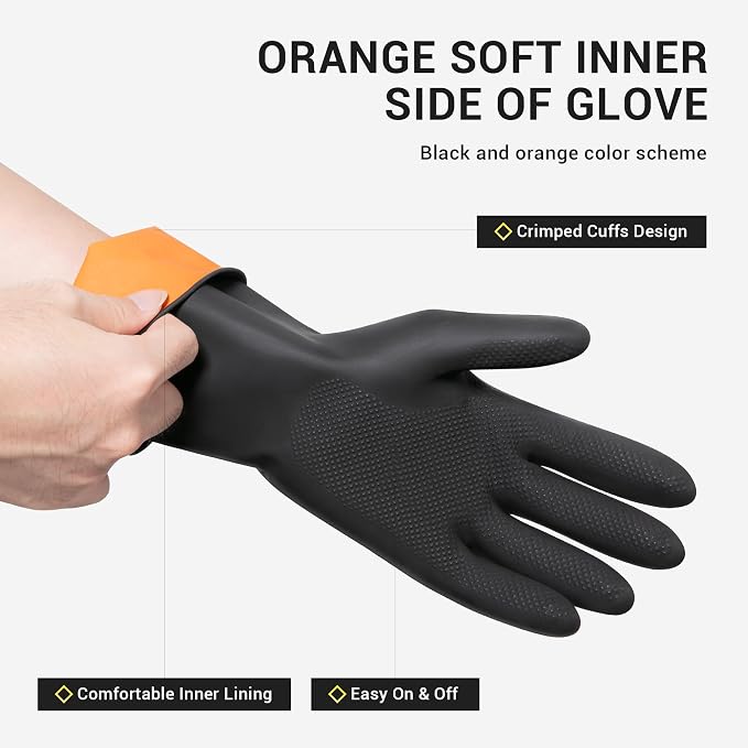 ThxToms Dishwashing Rubber Gloves, Reusable Latex, XL, Black, 3 Pairs | Cleaning Gloves for Housework Kitchen Bathroom, Durable Flexible & Anti-slip, Smooth Lining, Easy On & Off