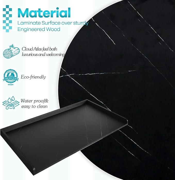 Washer Dryer Countertop, Melamine Countertop with Edge Rails - 27.5" Depth x 54" Width Laundry Room Organization, Cloud Atlas/Black Marble Pattern