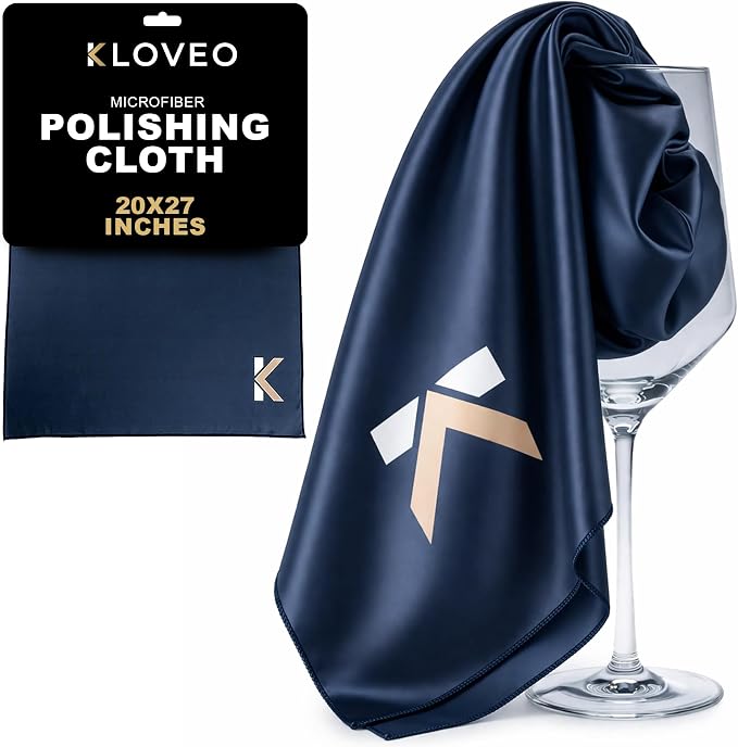 KLOVEO Wine Glass Polishing Cloths - Lint-Free Microfiber - 20x27 Inch | Large Size, Streak Free, Microfiber Cloth for Glassware, Phone Screens, Camera Lens, Crystal, 2-Tone Color, Washable