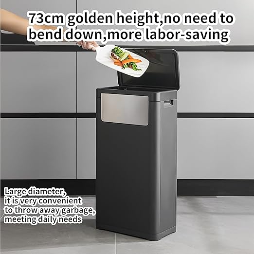 WanWanKa Commercial Trash Can with Lid, 8 Gallon, Black | Large Tall Plastic Waste Bin with Press top Lid, White Garbage Can Suitable for Kitchen, Bedroom, Living Room, Office