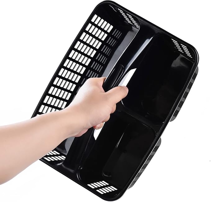 ALINK Plastic Shower Caddy Basket with Compartments, Portable Divided Cleaning Supply Storage Organizer with Handle for College Dorm Bathroom - Black