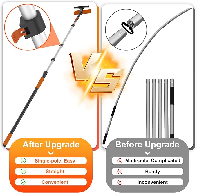 30FT Reach Window Washing Kit, Squeegee with Extension Pole | 5-24FT Telescoping Pole with Flip-Lock And Rotatable 2-in-1 Squeegee Head for High-Window Cleaning
