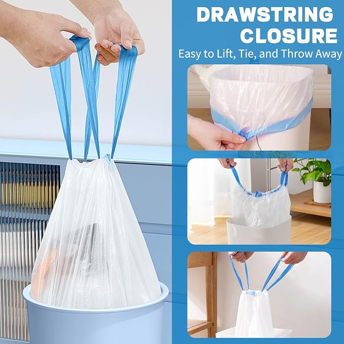4 Gallon Trash Bags Drawstring, Small Trash Bags Tear-Free, 4 Gal Unscented White Small Garbage Bags, Separated Thick Plastic Wastebasket Liners for Toilet Home Office and Bedroom, 120 Count
