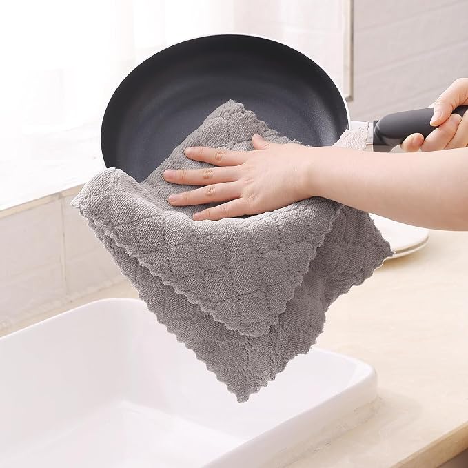 Homaxy 24 Pack Super Soft Absorbent Dish Towels, 10" x 20", Grey | Coral Velvet, Nonstick Oil Fast Drying Microfiber Cleaning Cloth, No Lint Dishcloths for washing and drying