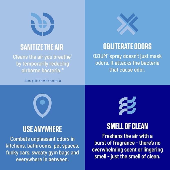 Ozium 0.8 Oz. Air Sanitizer and Odor Eliminator Spray | For Homes, Cars, Offices and More, Original Scent, Pack of 6