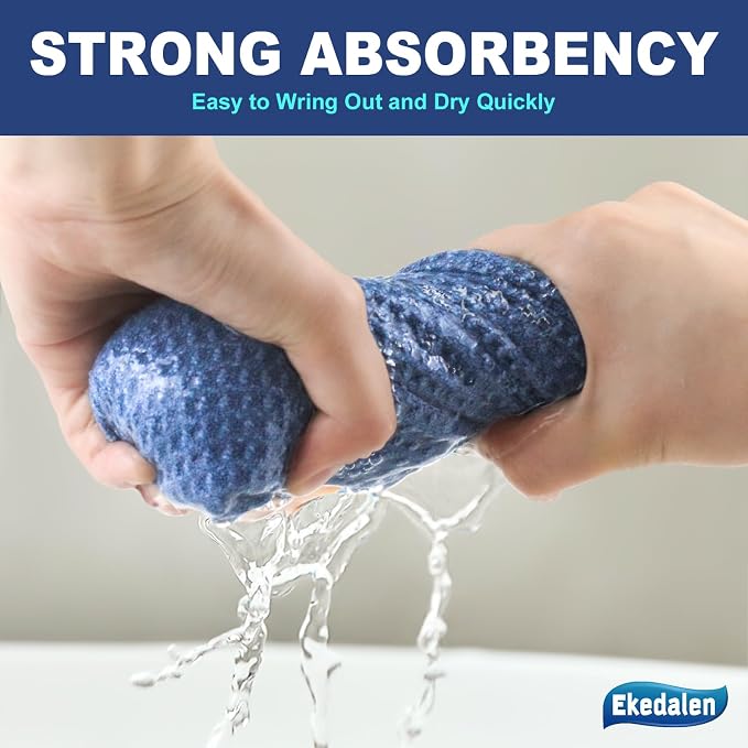 Microfiber Cleaning Cloth Lint Free Glass Polish, Blue | Waffle Weave Kitchen Towels, Quick Dry, Streak Free, Dust Rags for Household, 12 x12 in, 6 Pcak