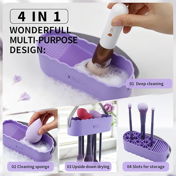 DUcare Makeup Brush Cleaner 4 in 1 Makeup Brushes Sponges Cleaning Mat Removes Cosmetic Color Brush Cleaner Pad for Cleaning Makeup Sponges Brushes Purple