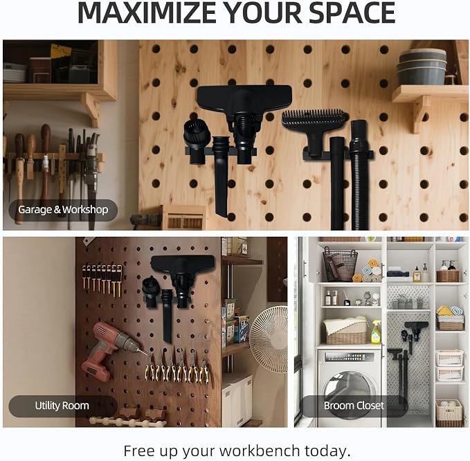 Wall Mount Bracket for DEWALT Vacuum (DCV501HB) Accessories, Storage Organizer Holder, Securely Holds 6 Attachments, Space Saving Tool Rack for Garage and Workshop