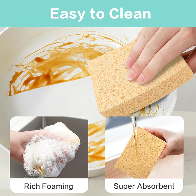 Extra Large Cellulose Kitchen sponges, 5.9" x 4.3" x 1.4", 2-Pack | Natural Cellulose Sponges for Cleaning & Household, Non-Scratch, Reusable and Biodegradable