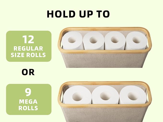 StorageWorks Toilet Paper Storage Basket with Bamboo Lid & Window | See Rolls at a Glance with Clear Window, Holds 12 Regular or 9 Mega Rolls for Bathroom Toilet Paper Storage, Brown