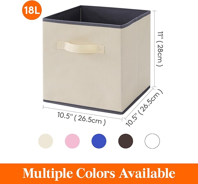 Lifewit Storage Cubes, 11 Inch Organizer Bins, 18L Beige, 12 Packs | Foldable Decorative Fabric Storage Baskets for Organizing Home Organizers with Handles for Shelves, Closet